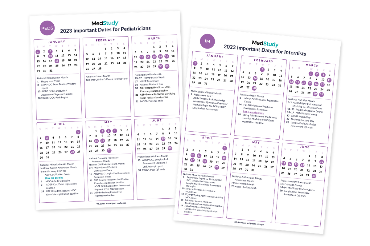 2023 important dates calendars for internal medicine pediatrics and med peds