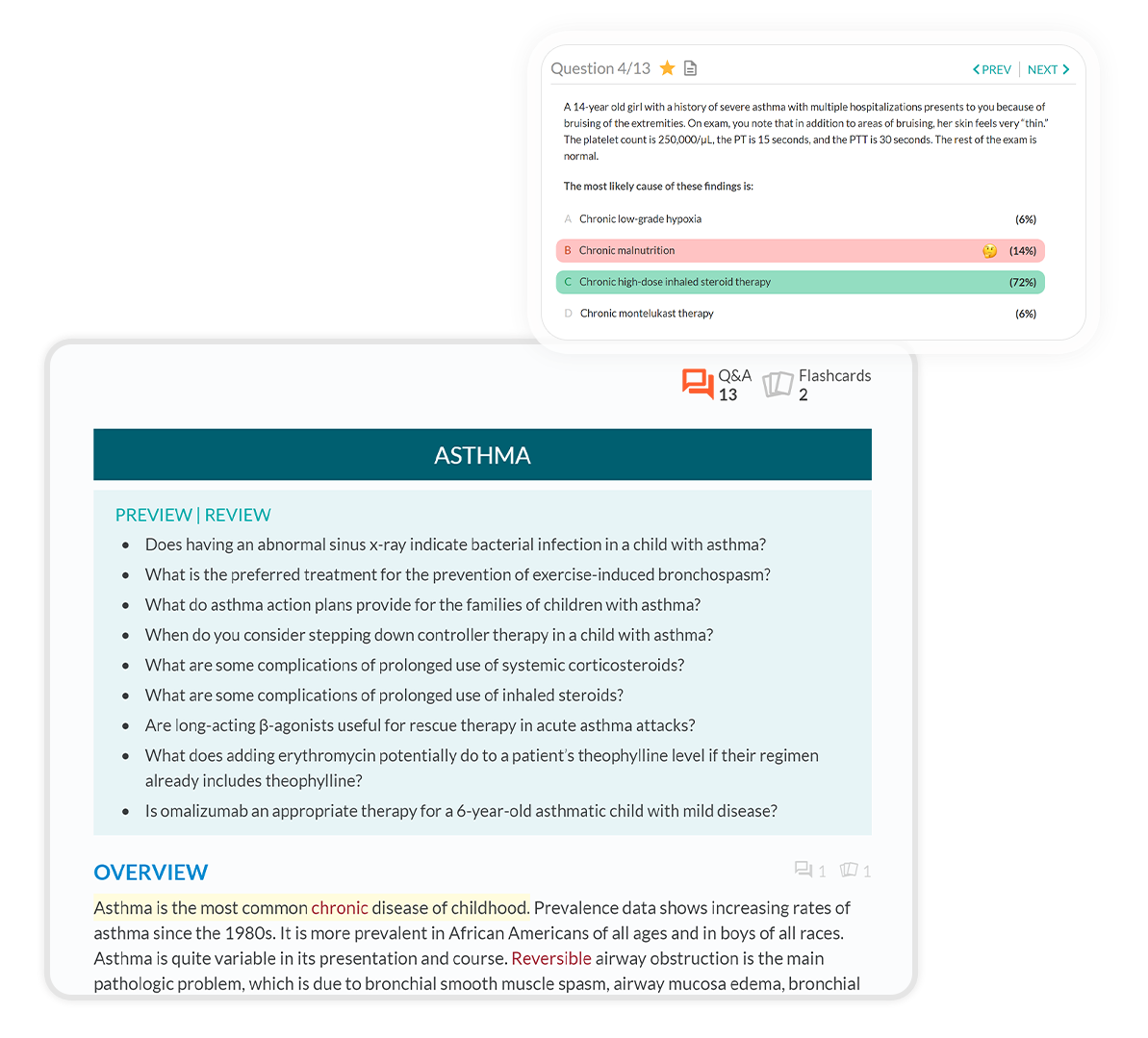 pediatrics core on tablet and interlinked to q and a on mobile phone