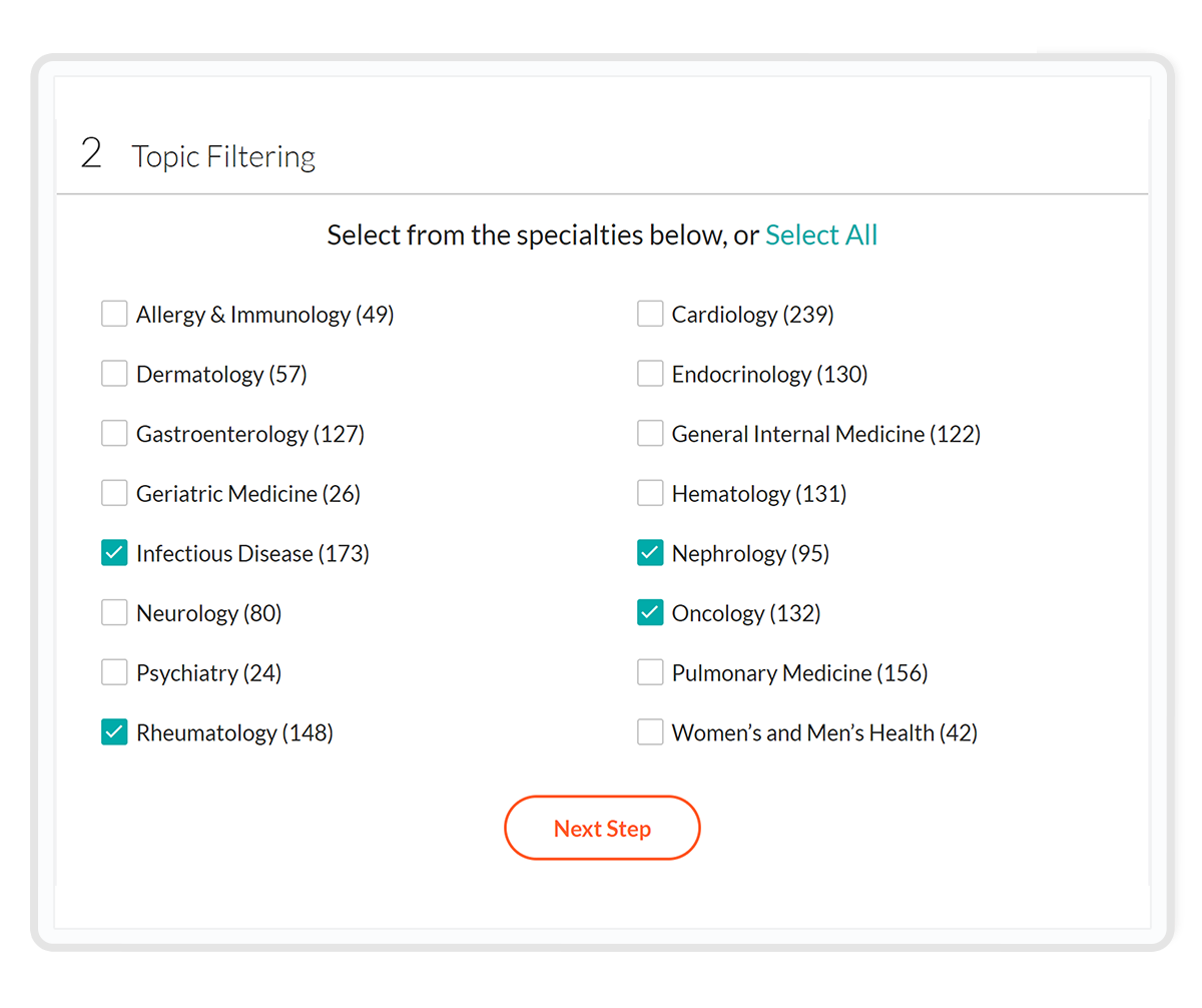 topics to select from when creating a q and a session