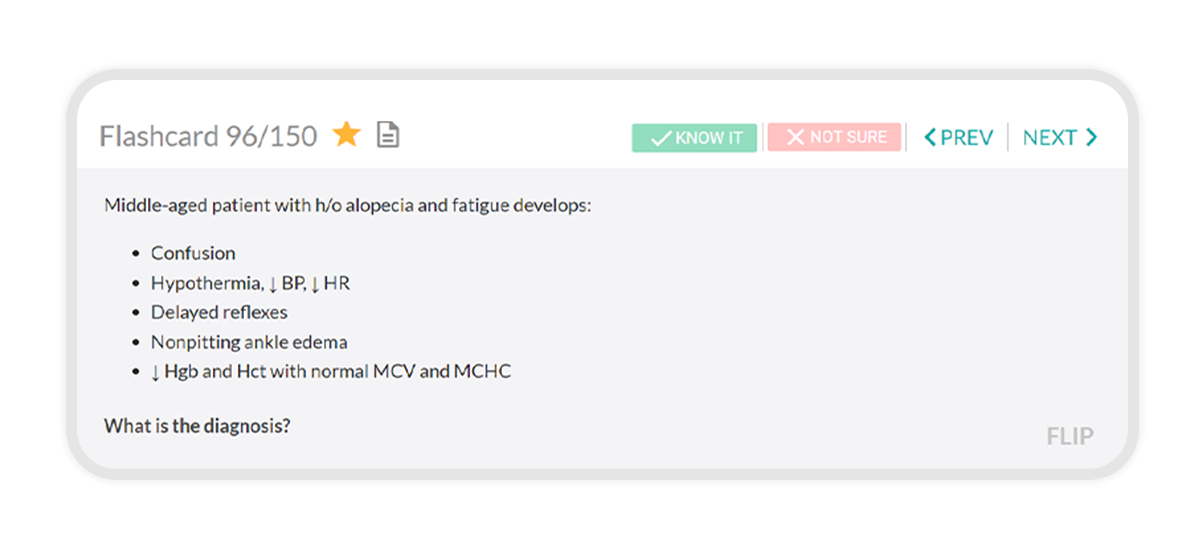 digital flashcard showing know it and not sure options for each card