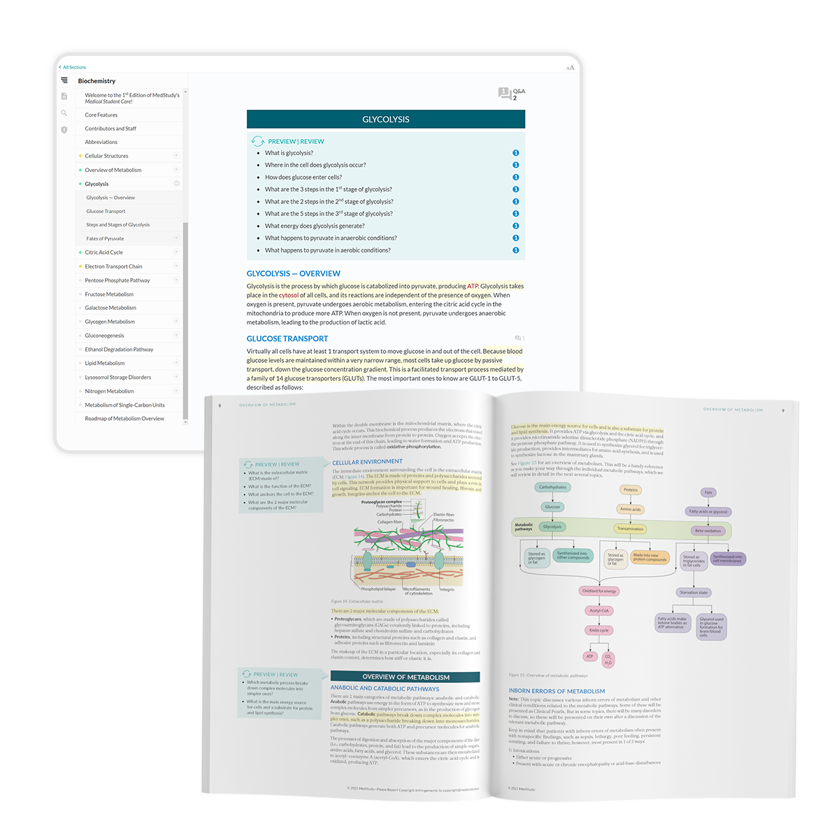 student core showing preview review feature on tablet and in print book