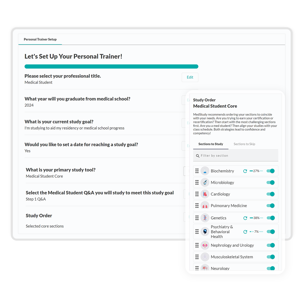 medstudy personal trainer progress report