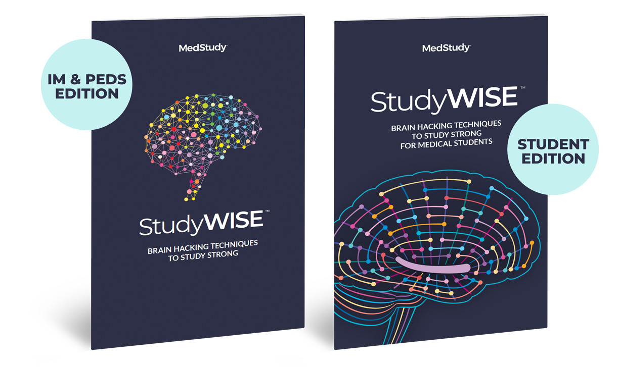 studywise guide showing internal medicine and pediatrics edition next to the medical student edition of the guide