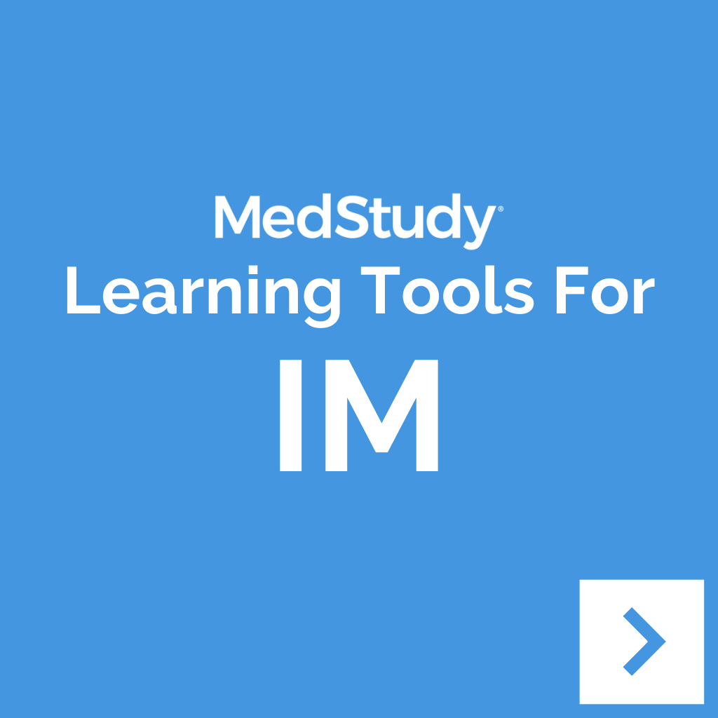 MedStudy internal medicine learning tools on a blue background