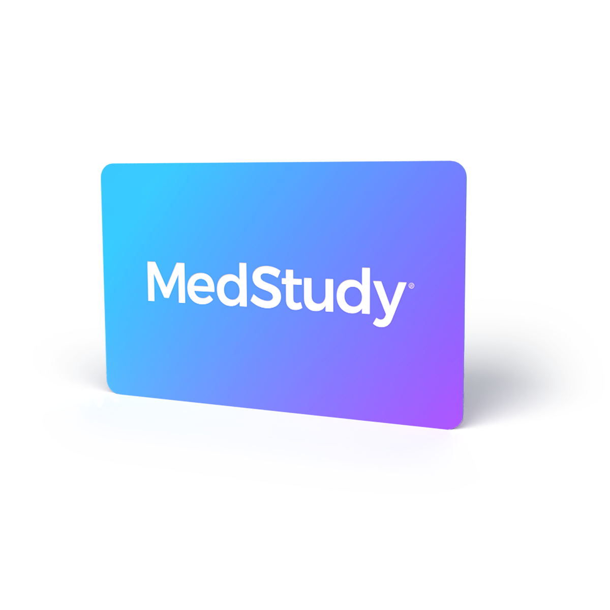 A MedStudy digital gift card. Card is a blue to purple blend with a white MedStudy logo in the center.