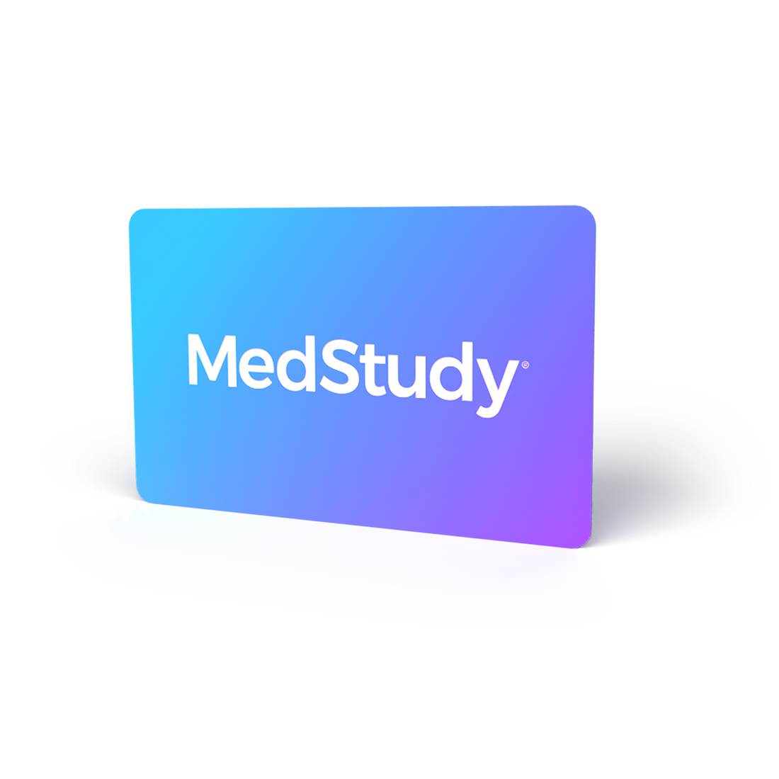 A MedStudy digital gift card. Card is a blue to purple blend with a white MedStudy logo in the center.