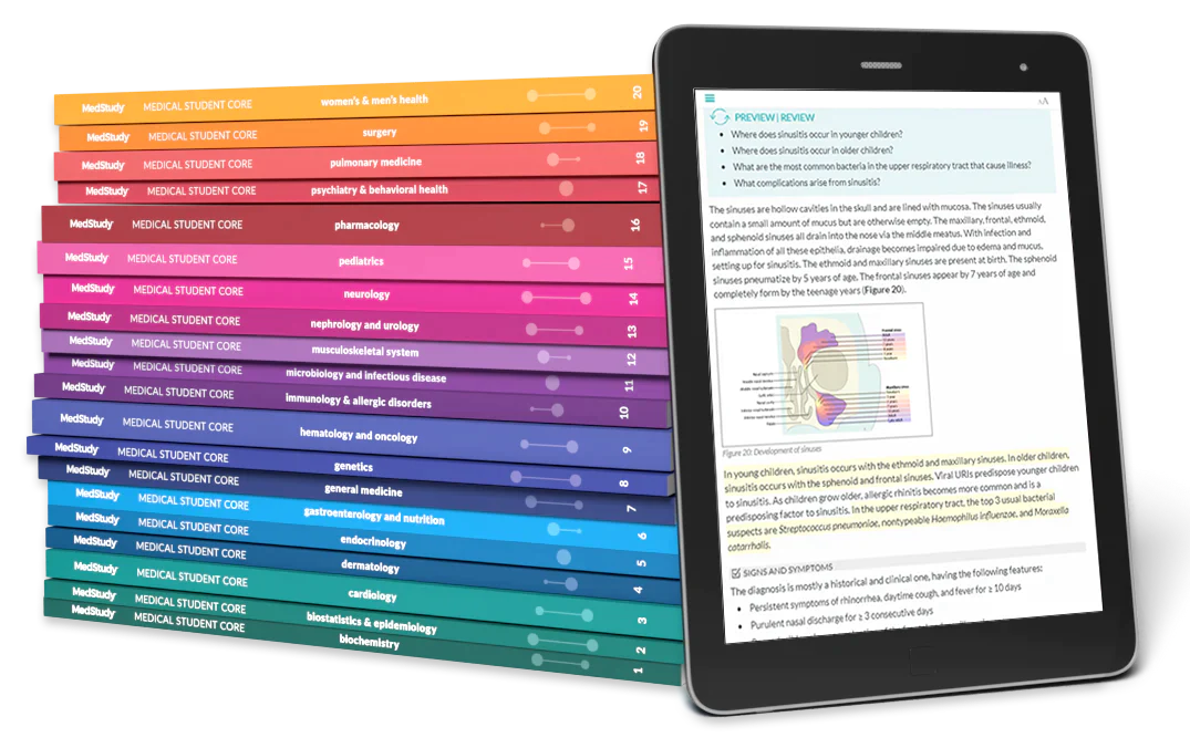 medical student core 20 books and digital version in a tablet