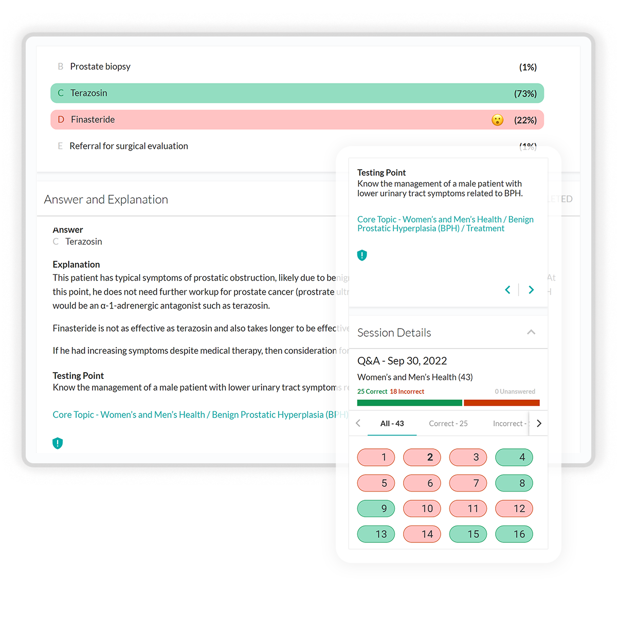 internal medicine q and a's on a tablet and phone device